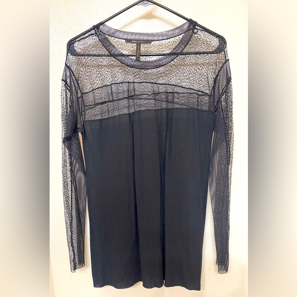 BCBG sexy black sheer/lace blouse Wmn Size Lg